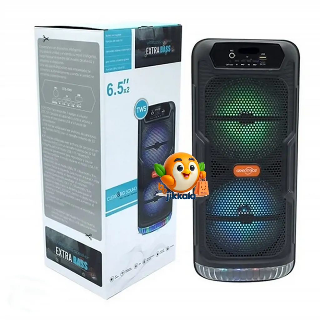 اسپیکر بلوتوثی GTS-1565 اسپیکر ایستاده و قوی بلوتوثی GTS-1565 با دو ساب ۶.۵ اینچی و رقص نور